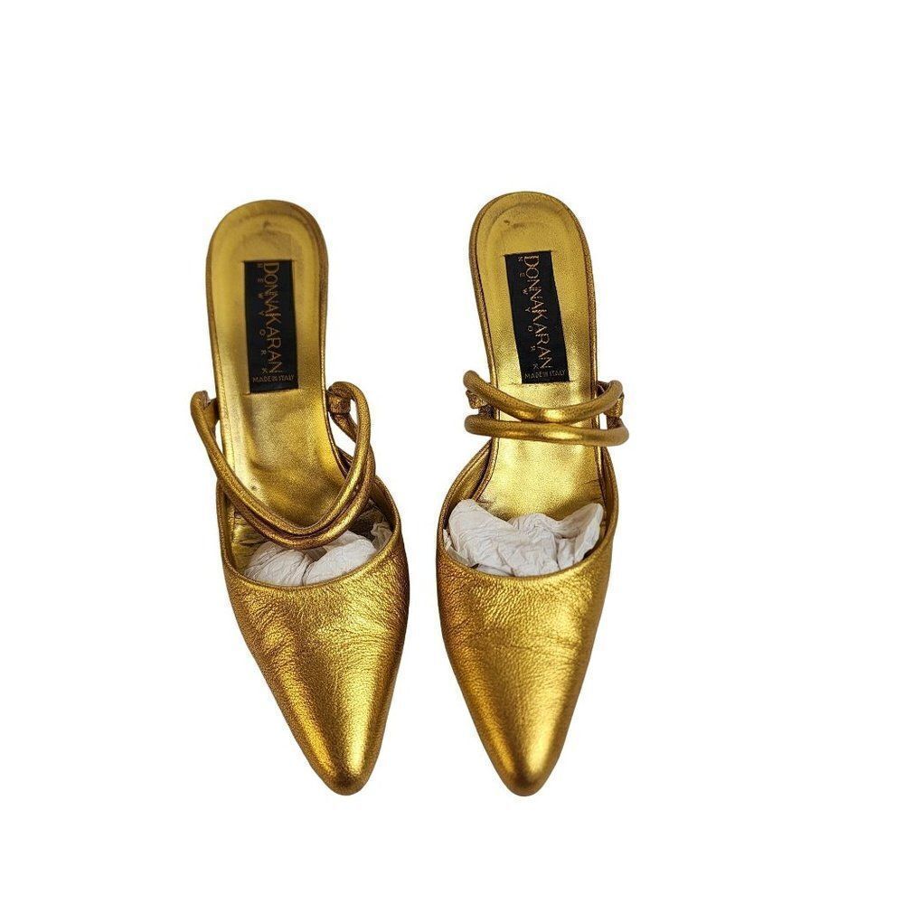 Vintage Black Label Donna Karen Gold Slip On Heels Size 8 AA
